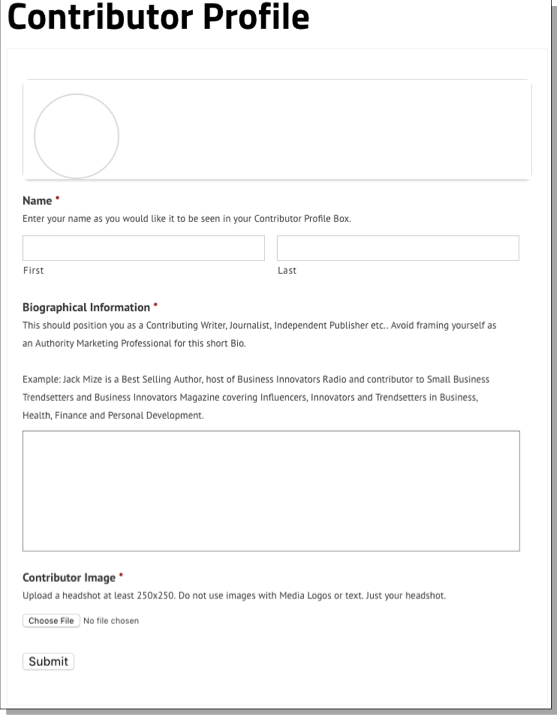 SBT Contributor Profile Submit